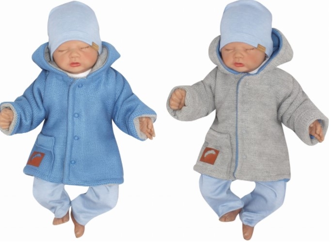 Z & Z Pletený, obojstranný svetrík s kapucňou, modro-sivý, veľ. 80