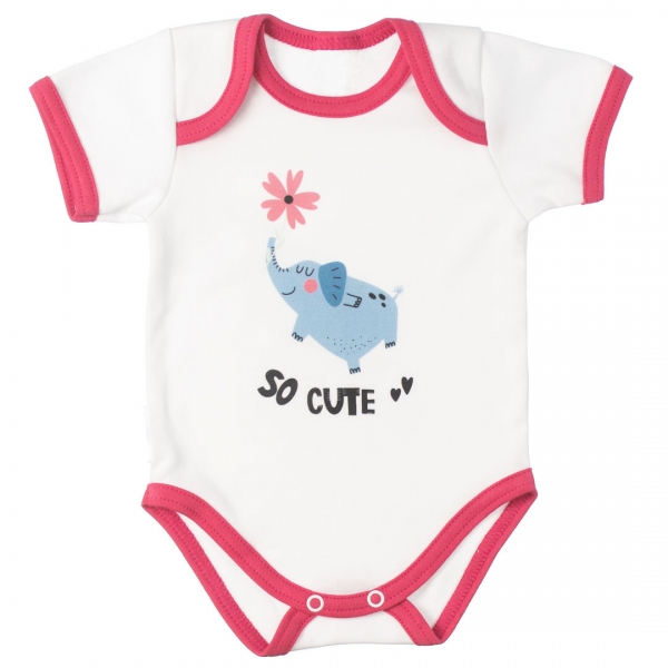 Kojenecké bavlnené body s krátkym rukávom, Sloníča So Cute, bielo/červené, veľ. 80