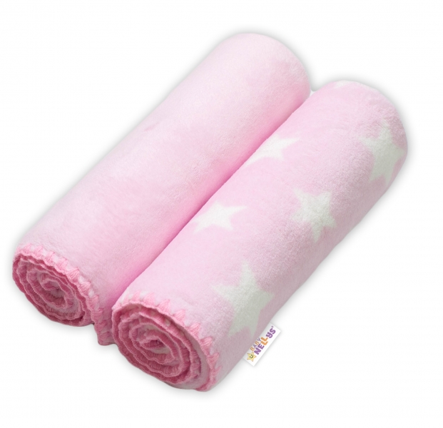 Baby Nellys Detská Coral deka - Dual pack, 80x90 cm, Hviezdička, ružová