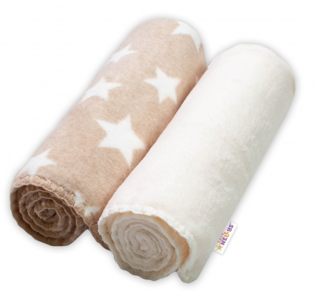 Baby Nellys Detská Coral deka - Dual pack, 80x90 cm, Hviezdička, ecru