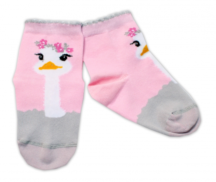 Baby Nellys Bavlnené ponožky Pštros - svetlo růžové