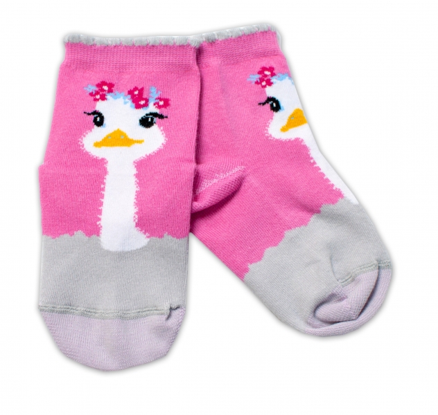 Baby Nellys Bavlnené ponožky Pštros - tmavo růžové, veľ. 17-18 cm