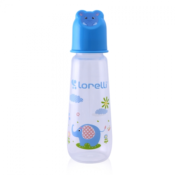 Dojčenská fľaštička Lorelli 250 ml s vikom v tvare zvieraťa, blue