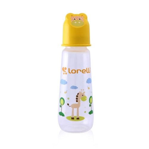 Dojčenská fľaštička Lorelli 250 ml s vikom v tvare zvieraťa, yellow (1 KS)