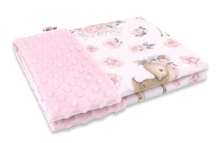 Baby Nellys Bavlnená deka s Minky 100x75cm, Srnka a růža - růžová