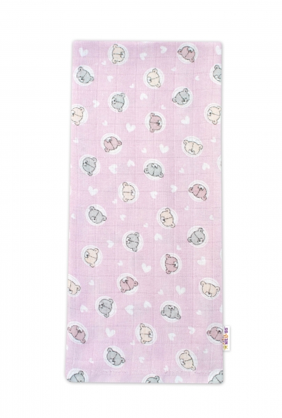 Baby Nellys Kvalitná bavlnená plienka - Tetra Premium, 70x80cm - Medvídek, růžová