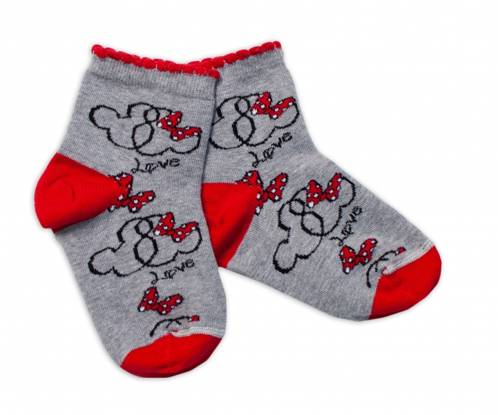 Baby Nellys Bavlnené ponožky Minnie Love - sivé, veľ. 15-16 cm