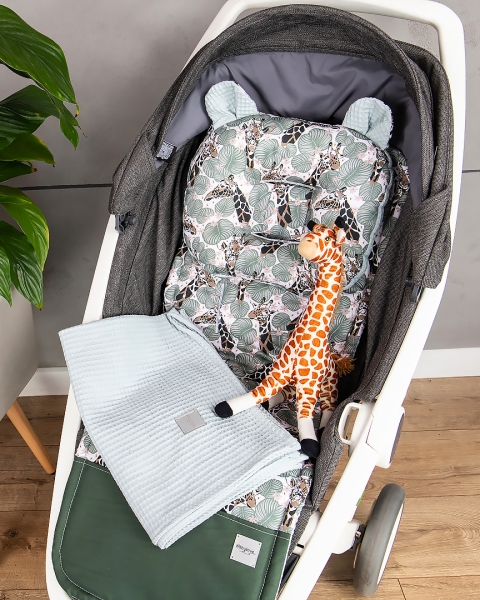 Baby Nellys 2-dielna súprava do kočíka + dečka, Vafel + bavlna PREMIUM, Žirafa