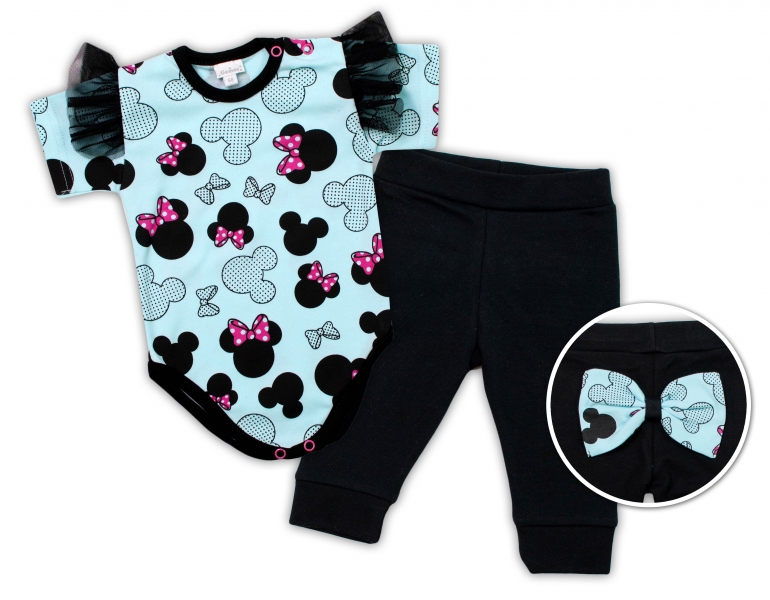 Kojenecká 2-dielna súprava body krátky rukáv, legíny Minnie - mätová, veľ 68