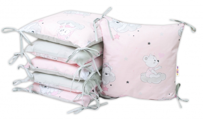 Baby Nellys Bavlnený vankúšikový mantinel, Mráčik - růžová