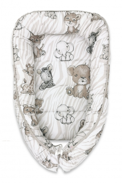 Baby Nellys Bavlnené obojstranné hniezdočko, 55x75cm, ZOO - béžová