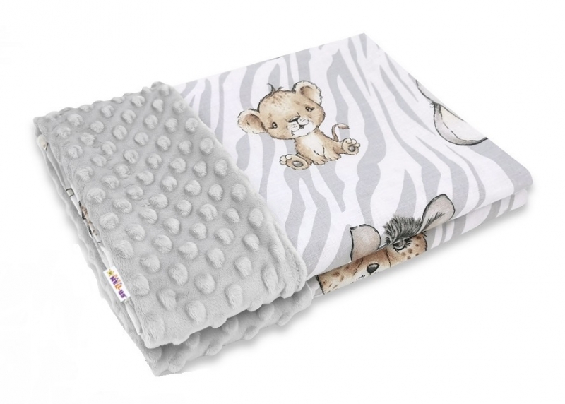 Baby Nellys Bavlnená deka s Minky 100x75cm, ZOO Natural, hnedá, šedá