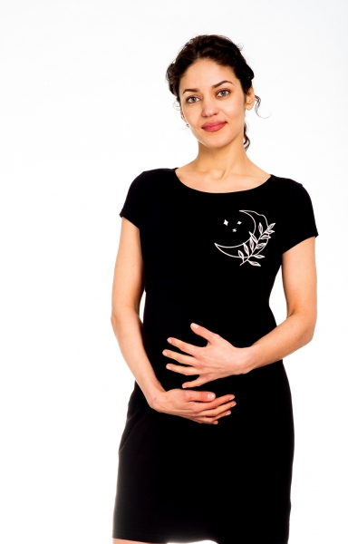 Be MaaMaa Tehotenská, dojčiaca nočná košeľa MOON - čierna
