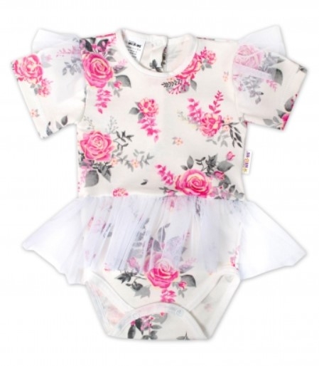 Baby Nellys Sukničkobody Kr. rukáv s tylom New Roses - smotanové, veľ. 74