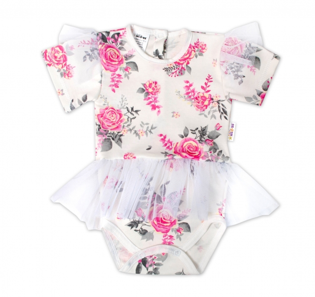 Baby Nellys Sukničkobody Kr. rukáv s tylom New Roses - smotanové, veľ. 80