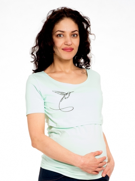 Be MaaMaa Tehotenské/dojčiace triko kr. rukáv, Bird - mätová, veľ. XL