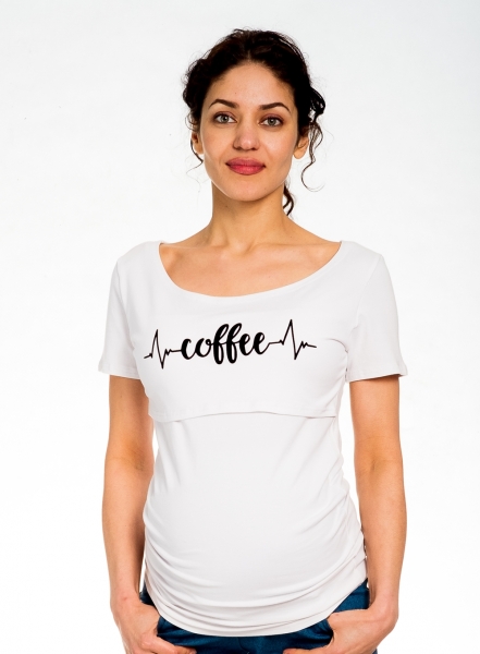 Be MaaMaa Tehotenské/dojčiace triko kr. rukáv, Coffee - biela