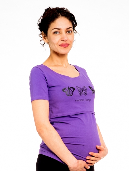 Be MaaMaa Tehotenské/dojčiace triko kr. rukáv, Embrace change - fialová, veľ. XL-#Velikosti těh. moda;XL (42)