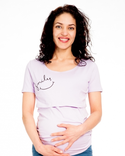 Be MaaMaa Tehotenské/dojčiace triko kr. rukáv, SMILES - lila, veľ. XL