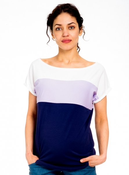 Be Maamaa Tehotenské/dojčiace tričko, blúzka, LINDA - granat/lila/biela-#Velikosti těh. moda;XS (32-34)