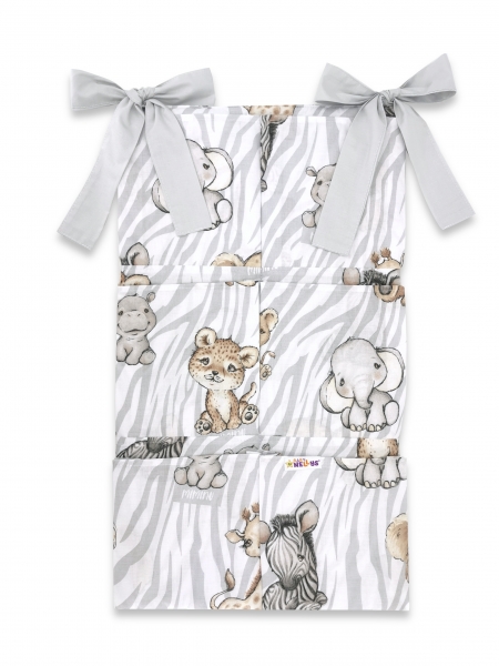 Baby Nellys Vreckár na postieľku 6 vreciek, ZOO NATURAL, sivá, hnedá