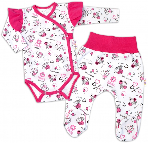 Baby Nellys Body dl.rukáv, zap. bokom s volánikom + polodupačky Lienka, biela, veľ. 62