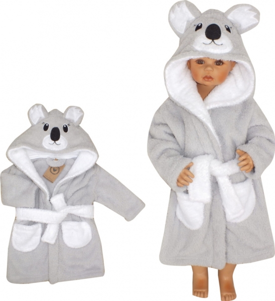 Z&Z Luxusný chlupáčkový župan s kapucňou a opaskom, Koala - sivá, veľ. 98