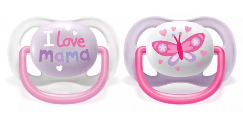 AVENT Cumlík Ultra Air Happy I Love mama, 0-6m - Motýlik, lila