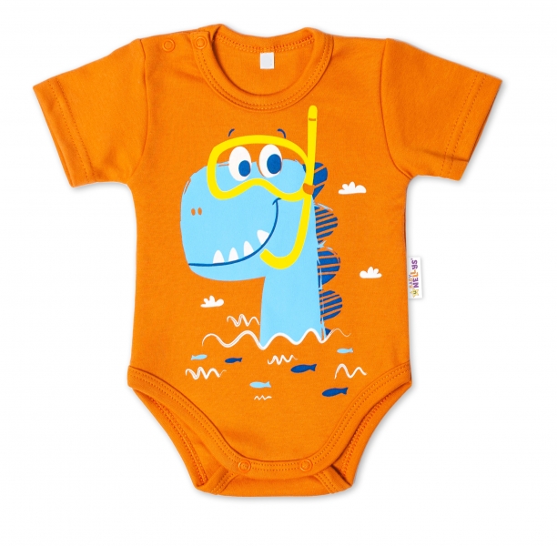 Baby Nellys Bavlnené dojčenské body, kr. rukáv, Drak Eda - tehlová, veľ. 68