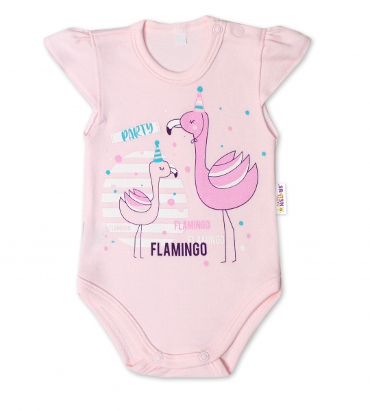 Bavlnené dojčenské body, kr. rukáv, Flamingo - sv. ružové, veľ 56