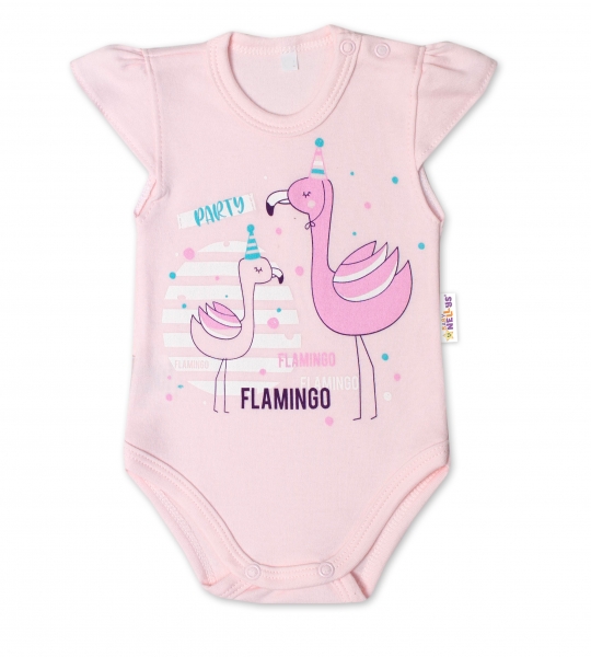 Baby Nellys Bavlnené dojčenské body, kr. rukáv, Flamingo - sv. růžové, veľ. 80