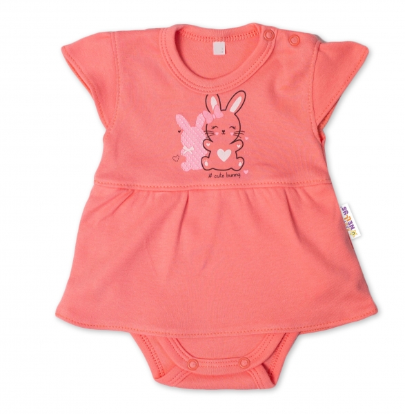 Bavlnené dojčenské sukničkobody, kr. rukáv, Cute Bunny - lososové, veľ 56