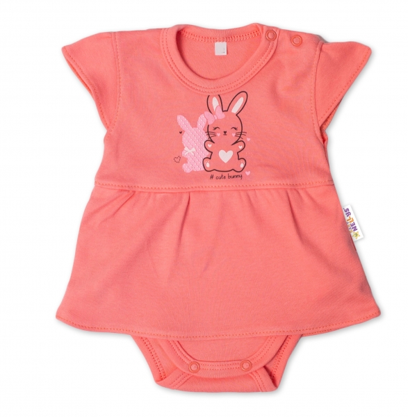 Baby Nellys Bavlnené dojčenské sukničkobody, kr. rukáv, Cute Bunny - lososové, veľ. 86