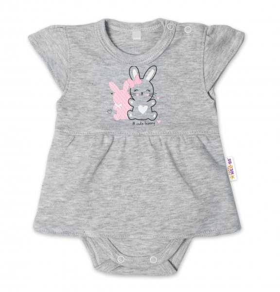 Baby Nellys Bavlnené dojčenské sukničkobody, kr. rukáv, Cute Bunny - sivá, veľ. 86