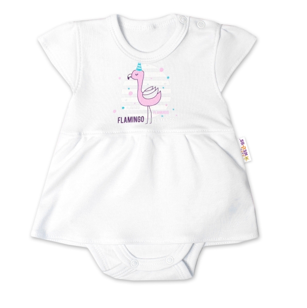 Baby Nellys Bavlnené dojčenské sukničkobody, kr. rukáv, Flamingo - biele, veľ. 80-#Velikost koj. oblečení;80 (9-12m)