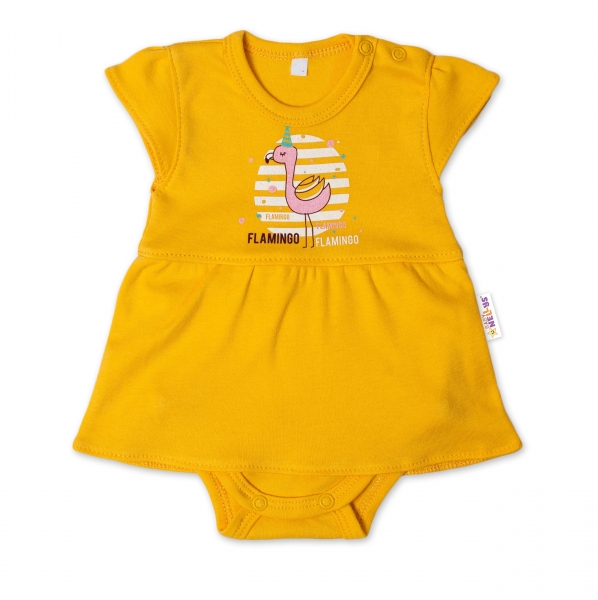 Baby Nellys Bavlnené dojčenské sukničkobody, kr. rukáv, Flamingo - horčicová, veľ. 62-#Velikost koj. oblečení;62 (2-3m)