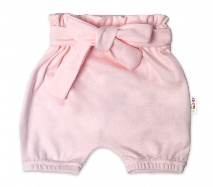 Baby Nellys Bavlnené kraťasy s ozdobným pásikom - sv. ružové, veľ. 98/104