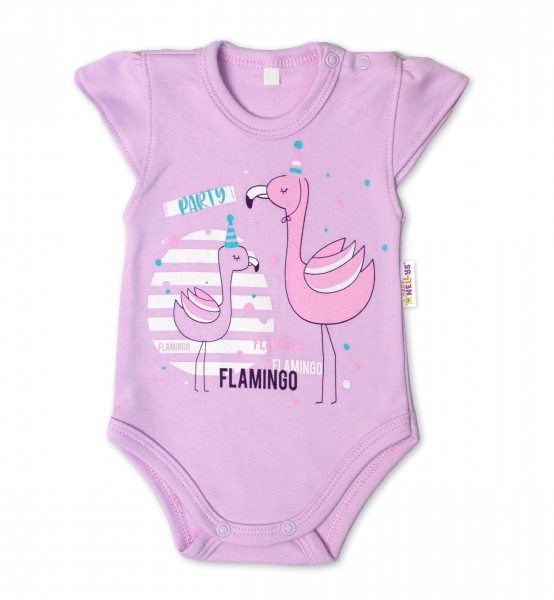 Baby Nellys Bavlnené dojčenské body, kr. rukáv, Flamingo - lila