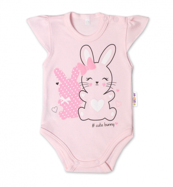 Baby Nellys Bavlnené dojčenské body, kr. rukáv, Cute Bunny - sv. růžová
