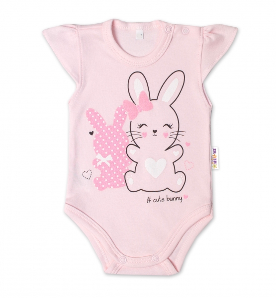 Baby Nellys Bavlnené dojčenské body, kr. rukáv, Cute Bunny - sv. růžová, veľ. 62