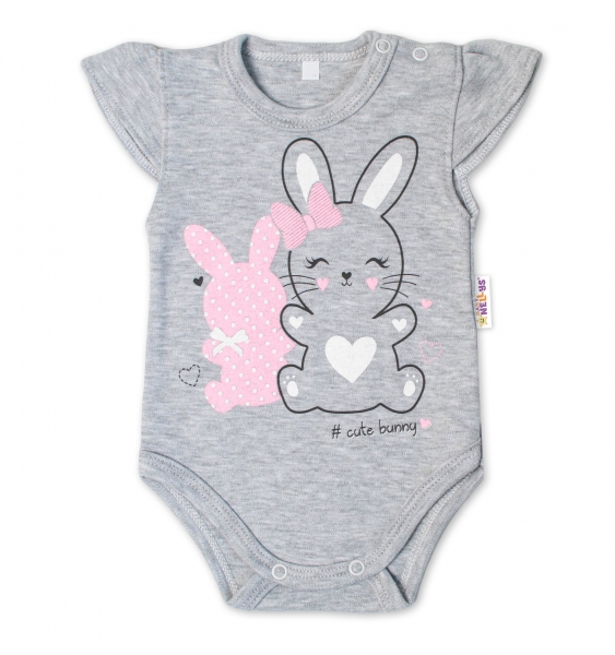 Baby Nellys Bavlnené dojčenské body, kr. rukáv, Cute Bunny - sivá, veľ. 68