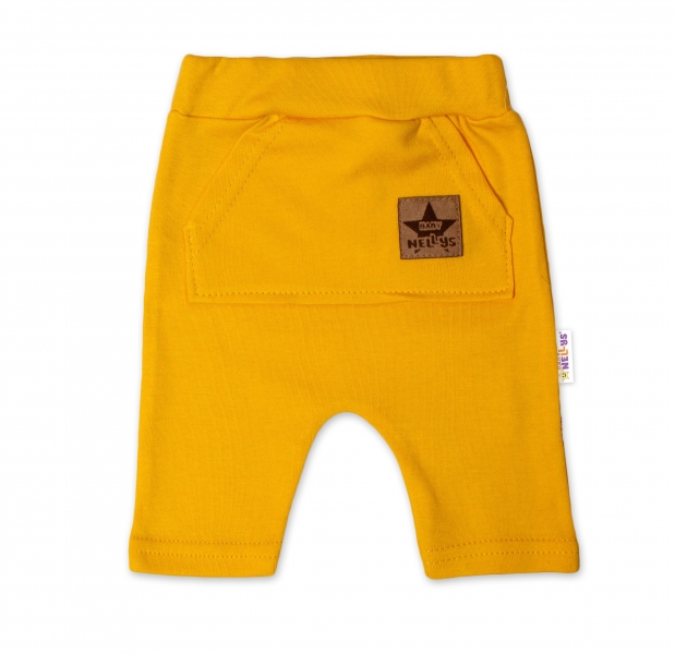Detské Bavlnené kraťasy Baggy s klokaním vreckom - horčicové, veľ. 74/80