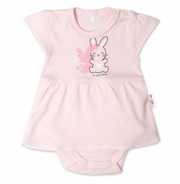 Baby Nellys Bavlnené dojčenské sukničkobody, kr. rukáv, Cute Bunny - sv. růžové, veľ. 86