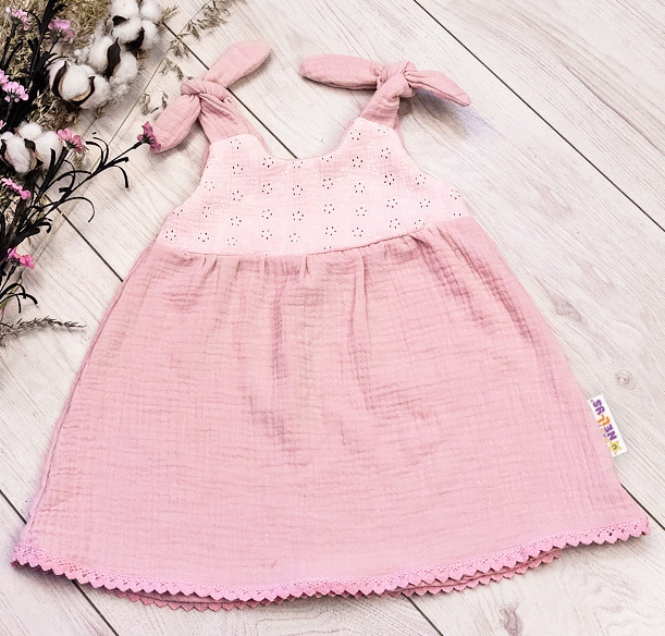 Detské Letné ľahučké mušelínové šaty Summer -  pudrová, marhula, veľ. 92/98
