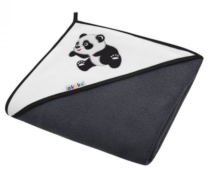 Akuku Detská osuška s kapucňou 100x100cm, froté - Panda, čierna