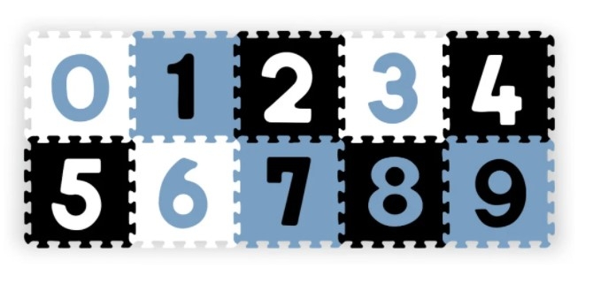 Penové puzzle - Čísla, 10ks, čierna / modrá / biela