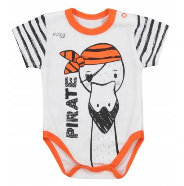 Kojenecké body s krátkym rukávom Pirát - oranžová / smotanová, veľ. 80