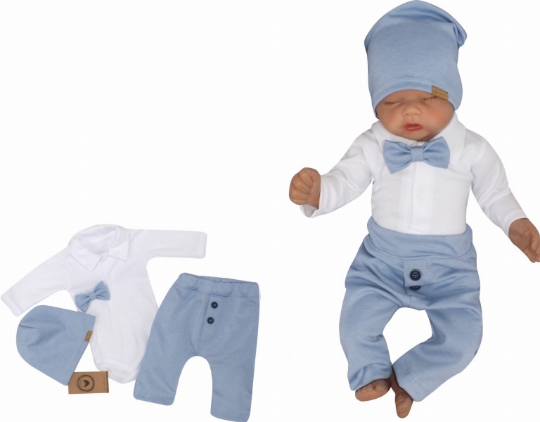 Z&Z 4-dielna sada Elegant Boy, body, nohavice, motýlik a čiapky, modrá/biela veľ. 62