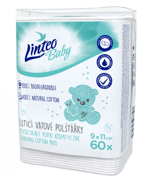 LINTEO BABY Čistiace vatové vankúšiky 60 ks v balení