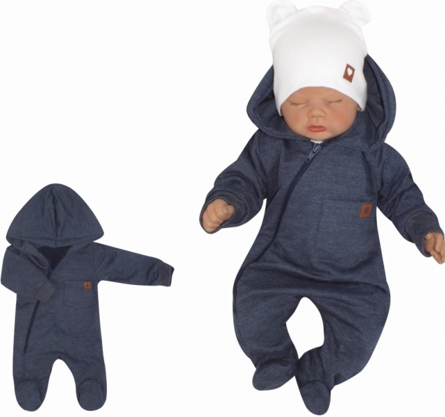 Z&Z Detský teplákový overálek sa šlapkama, kapucňou a vreckom, jeans, veľ. 7